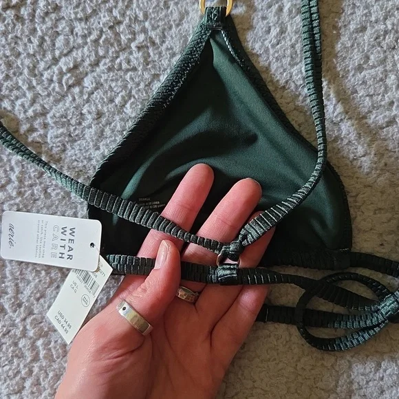 NWT Aerie Metallic Shine Rib String Triangle Bikini Top in Sycamore - Picture 5 of 11